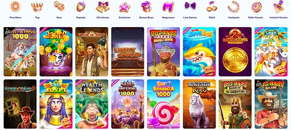 Interface mobile du casino Slotspalace montrant les jeux